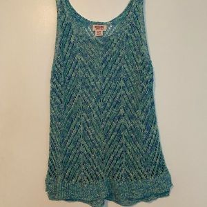 Blue white crochet sleeveless sweater tank XS